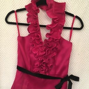 White House Black Market Ruffle Halter Dress Top - Fuschia